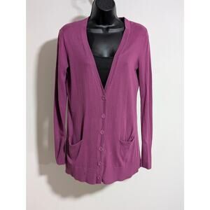 Ann Taylor LOFT Purple Button Down Long Sleeve Cardigan Sweater Medium